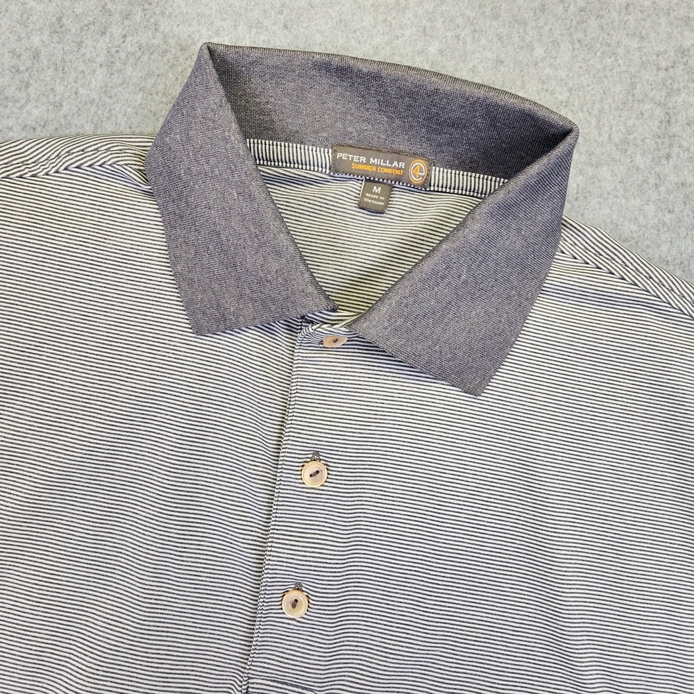 Peter Millar Summer Comfort Golf Polo Shirt Men's Medium Gray Striped Stretch